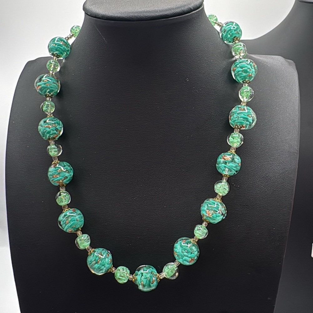 Murano green swirl glass necklace.  Vintage.